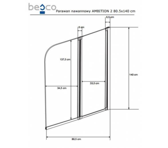 ШТОРКА ДЛЯ ВАНН BESCO AMBITION - 2 80.5X140