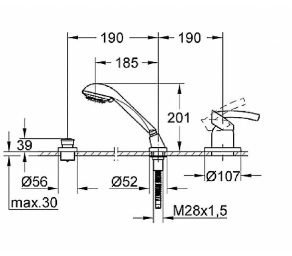 ᐉ TENSO-Смеситель  GROHE  19154000  на ванну на 3 отв.  купить в Киеве по выгодной цене. Доставка по Украине. Гарантия