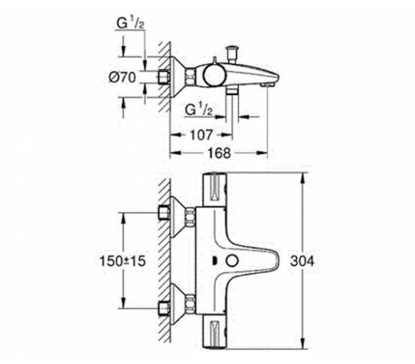 ᐉ Grohtherm 800 Термостат для ванны 1/2", настенный монтаж  купить в Киеве по выгодной цене. Доставка по Украине. Гарантия