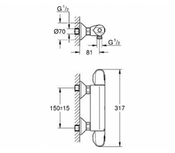 ᐉ Grohtherm 1000 Новий терморегулятор для душа 1/2", настінний монтаж купити в Києві за вигідною ціною. Доставка по Україні. Гар