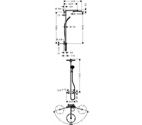 ᐉ Raindance Select 300 Air 1jet Showerpipe Душевая система с термостатом, хром  купить в Киеве по выгодной цене. Доставка по Укр