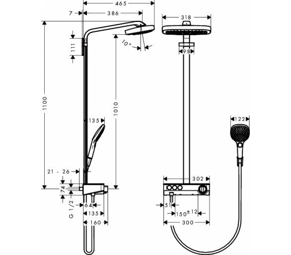 ᐉ Raindance Select E Air 3jet 300 Showerpipe Душевая система с термостатом ShowerTablet  купить в Киеве по выгодной цене. Достав