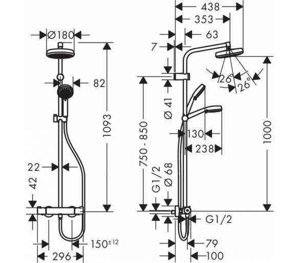 ᐉ MyClub 180 Showerpipe, белй/хром  купить в Киеве по выгодной цене. Доставка по Украине. Гарантия