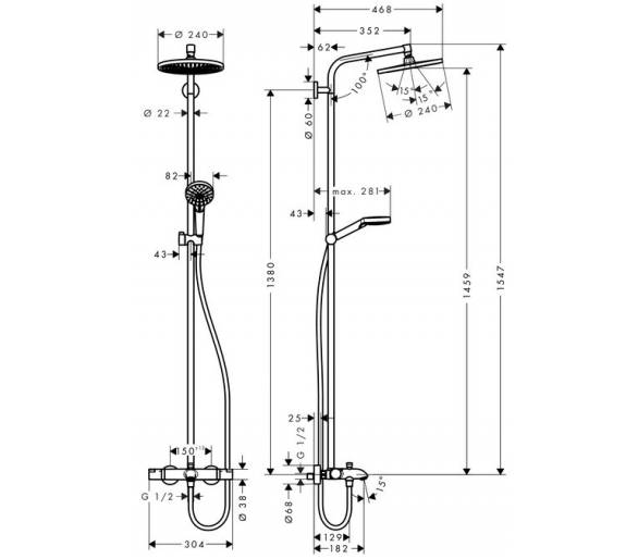 Crometta S 240 Showerpipe Душевая система для ванны  Hansgrohe купить в Киеве по выгодной цене. Заказать онлайн в интернет магаз