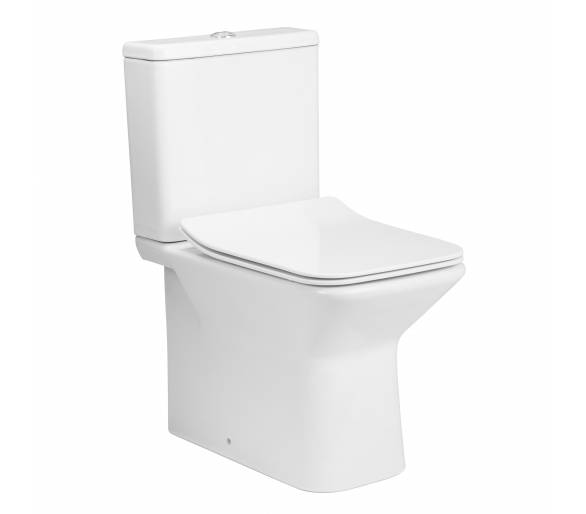 ᐉ LEON Rimless compact: підлоговий туалет 61 * 35 * 79см, горіз. вихлоп, нижній вкладиш, бак 3/4,5л, сидіння Slim повільне закри