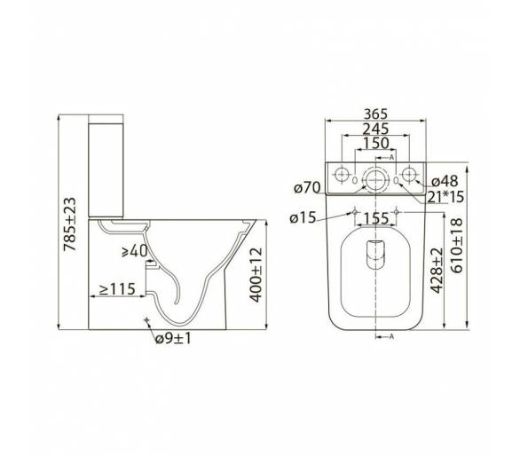 ᐉ LEON Rimless компакт: унитаз напольный 61*35*79см, гориз. выпуск, нижний подвод, бачок 3/4,5л, сиденье Slim slow-closing  купи