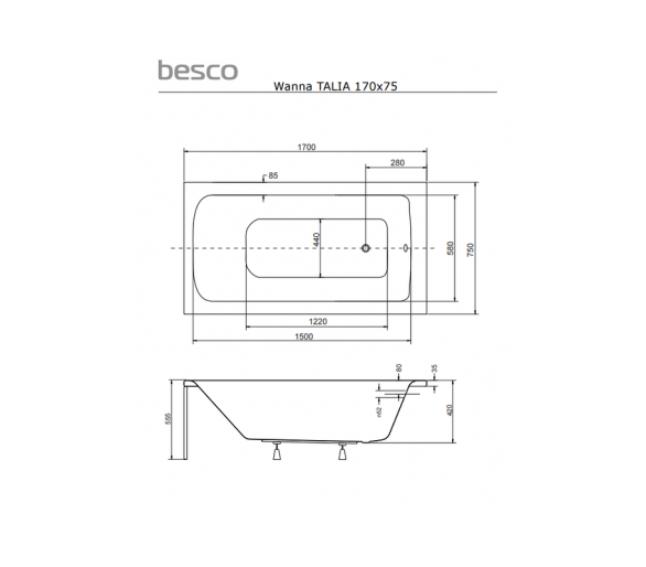 Гидромассажная BESCO TALIA 170x75 см