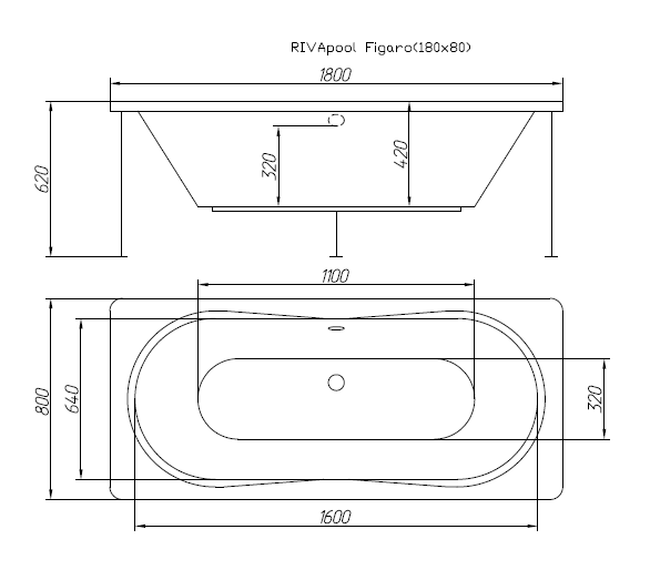 Гидро- аэромассажная ванна Riva Pool Figaro 180x80 см HydroAeroOPTIMA
