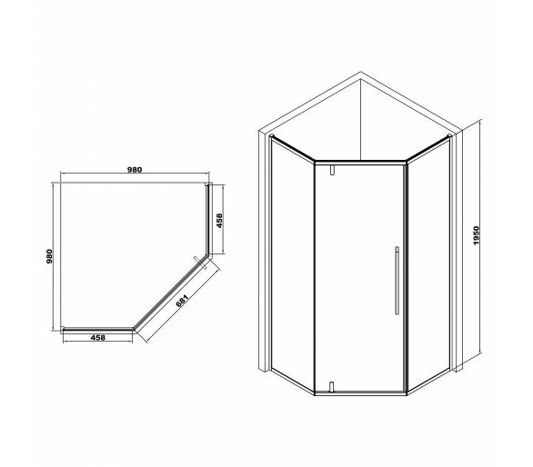 П'ятикутна душова кабіна A LÁNY 100x100x208,5