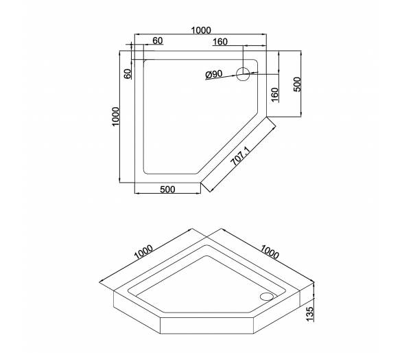 Пятиугольная душевая кабина A LÁNY 100x100x208,5 