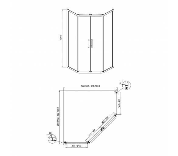 Душевая кабина IRIS 100x100x195 см пятиугольная без поддона