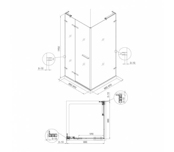 Душевая кабина Volle Puerta 90x90 квадратная распашная