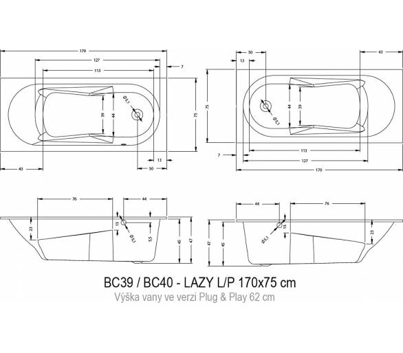 ᐉ Ванна акриловая Riho LAZY  170x75 правая купить в Киеве по выгодной цене. Доставка по Украине. Гарантия
