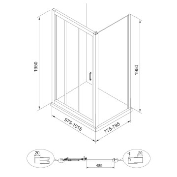 Душова кабіна EGER LEXO 100x80x195см без піддону