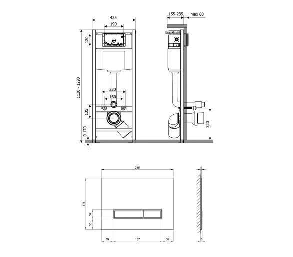 Набор инсталляция 4в1 Qtap Nest ST с линейной панелью смыва QT0133M425V1105GW