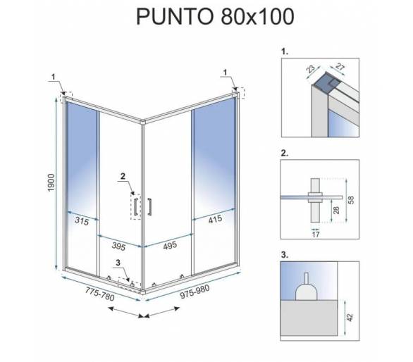 Душевая кабина REA PUNTO 80X100 хром