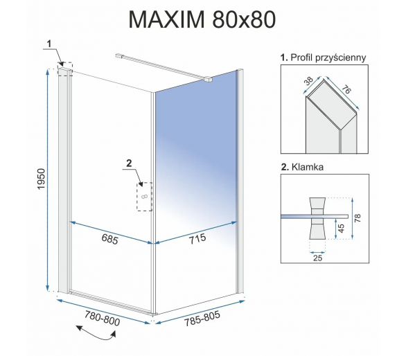 Душова кабіна REA хром MAXIM 80X80 L