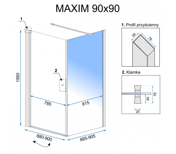 Душова кабіна REA хром MAXIM 90X90 L