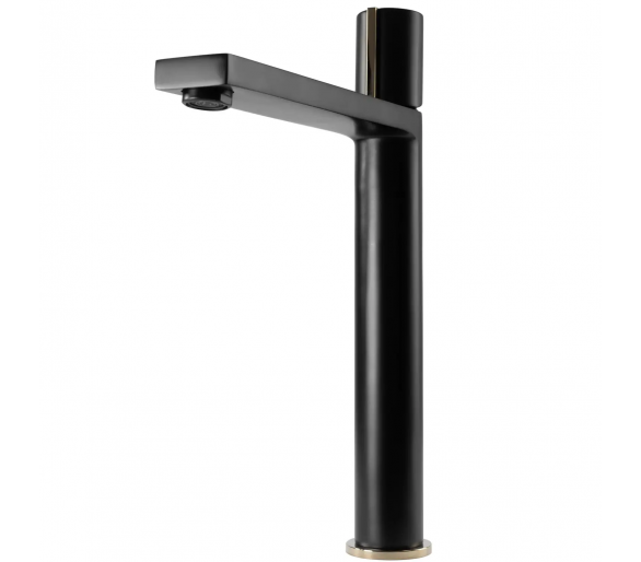 Смеситель для раковины (умывальника) REA ICON BLACK L.GOLD черный высокий