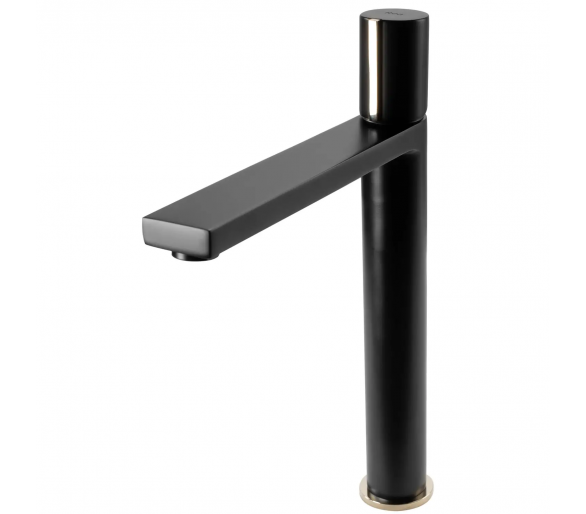 Смеситель для раковины (умывальника) REA ICON BLACK L.GOLD черный высокий