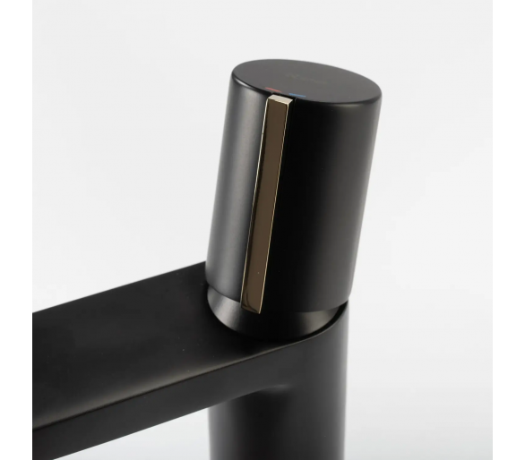 Смеситель для раковины (умывальника) REA ICON BLACK L.GOLD черный низкий