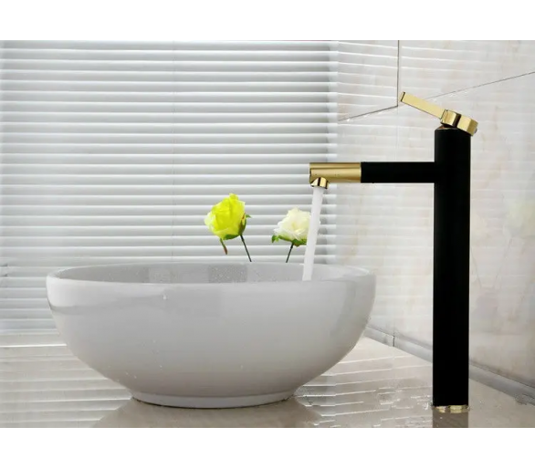 Смеситель для раковины (умывальника) REA SMART BLACK+GOLD черный золотой высокий