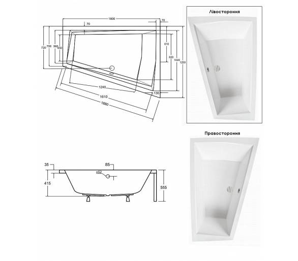 Акрилова ванна BESCO INTIMA SLIM 180х125 см.
