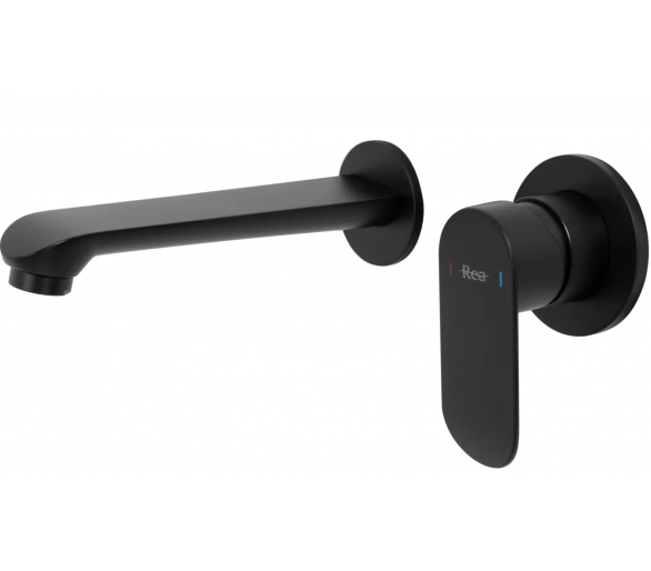 Змішувач для мийки (умивальник) REA HYPER BLACK + BOX чорний настінний настінний змонтований врівень
