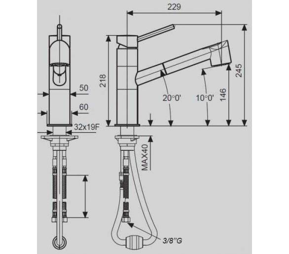 Кухонний кран з висувною лійкою Emmevi Piper 45065