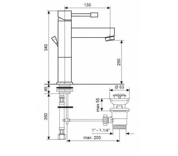 Высокий смеситель для умывальника Emmevi Eden 71006Big