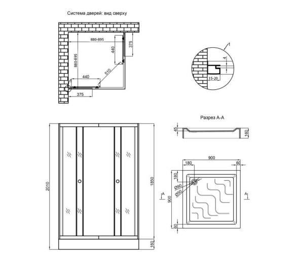 Душевая кабина WAWEL SC90x90.SAT.LOW.GR низкий поддон