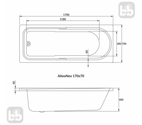 Ванна ALTEA NEO 170х70см без ніжок, акрил 5мм
