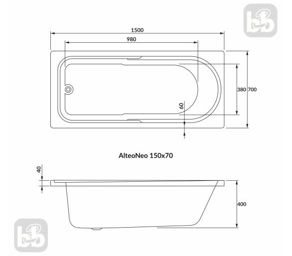 Ванна ALTEA NEO 150х70см без ножек, акрил 5мм