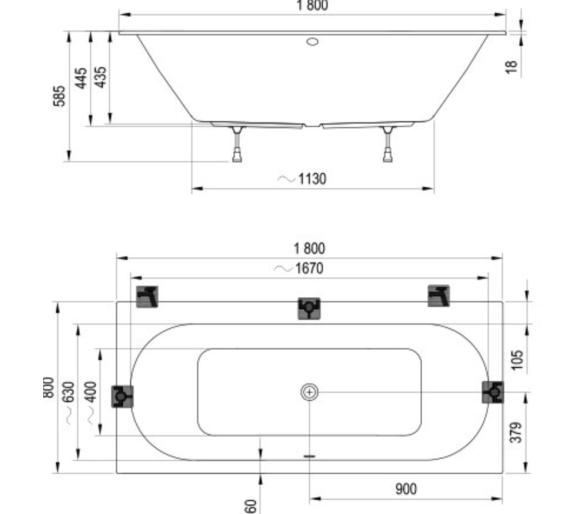 Акриловая прямоугольная ванна CITY SLIM 180x80