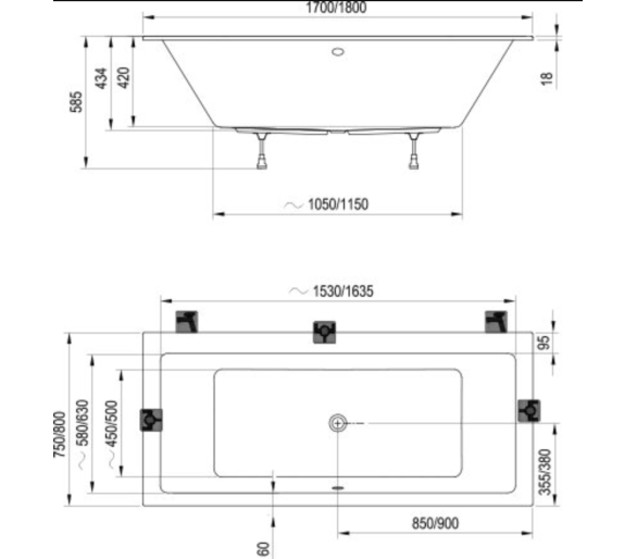 Акриловая прямоугольная ванна Ravak FORMY SLIM 01 180x80