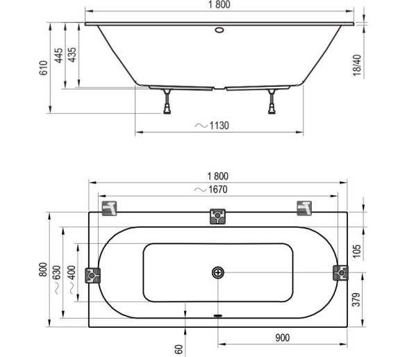 Акриловая прямоугольная ванна Ravak City 180x80