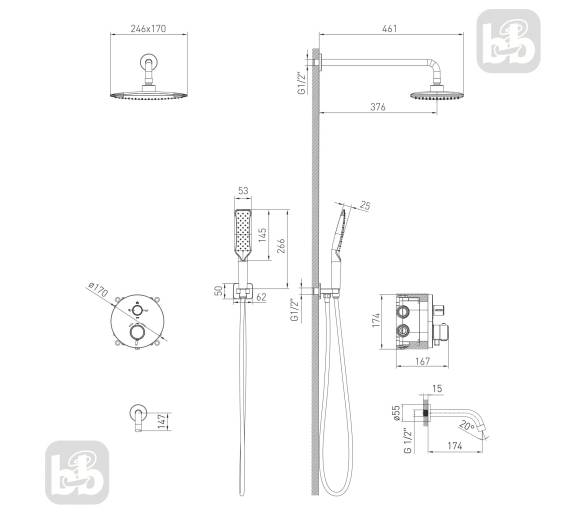 Душевая система SISTEMA P 246 ABS+m со смесителем, VOLLE