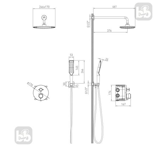 Душевая система SISTEMA P 246 ABS+mb без смесителя, VOLLE
