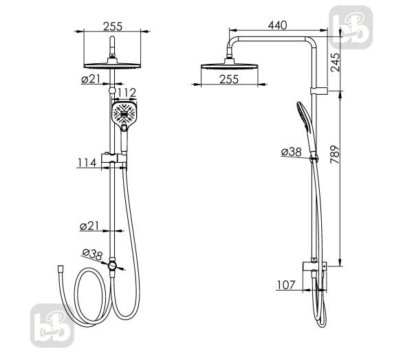 Душевая система BILA DESNE 255 ABS без смесителя, Imprese