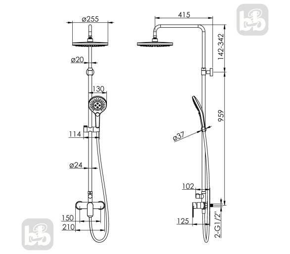 Душова система BILA DESNE 255 ABS із змішувачем, Imprese