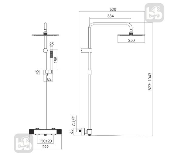 Душевая система DEIRA 250 без смесителя золото, Imprese