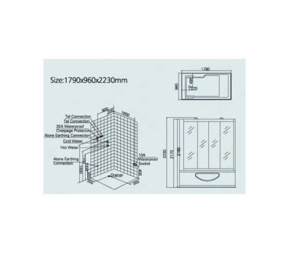 Гідромасажний паровий бокс Golston G-U697 чорний 1790х960х2230 мм