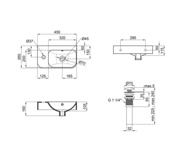 Умивальник Qtap Tern 450 L/R