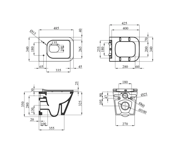 Унитаз подвесной Kroner Eifel WHI493436 RIMLESS безоботковый