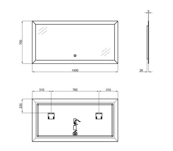 Зеркало Qtap Aries с LED, 1400х700