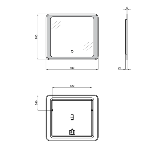 Зеркало Qtap Leo с LED, 800х700