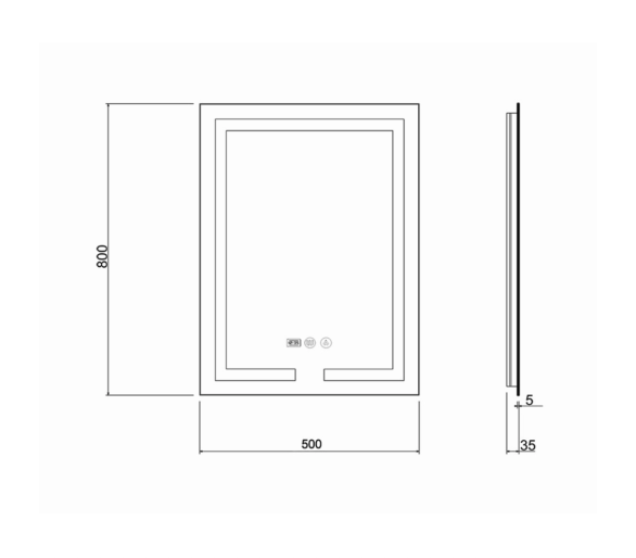 Зеркало Qtap Mideya (DC-F936) с LED, часы 500х800