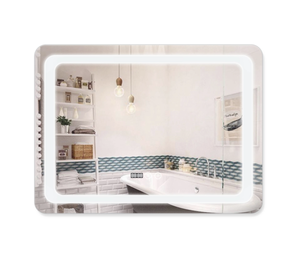 Дзеркало Qtap Mideya з LED, годинник 800х800