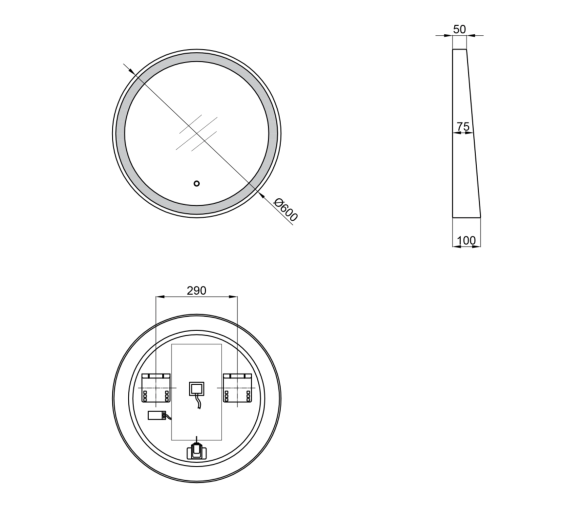 Дзеркало Qtap Robin з LED, 600х600