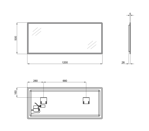 Дзеркало Qtap Tern з LED, 1200х500